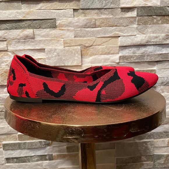 BABUDOG Red Camo Knit Travel Flats EU 40 | Foldable Point Toe Lightweight Shoes - Picture 4 of 5